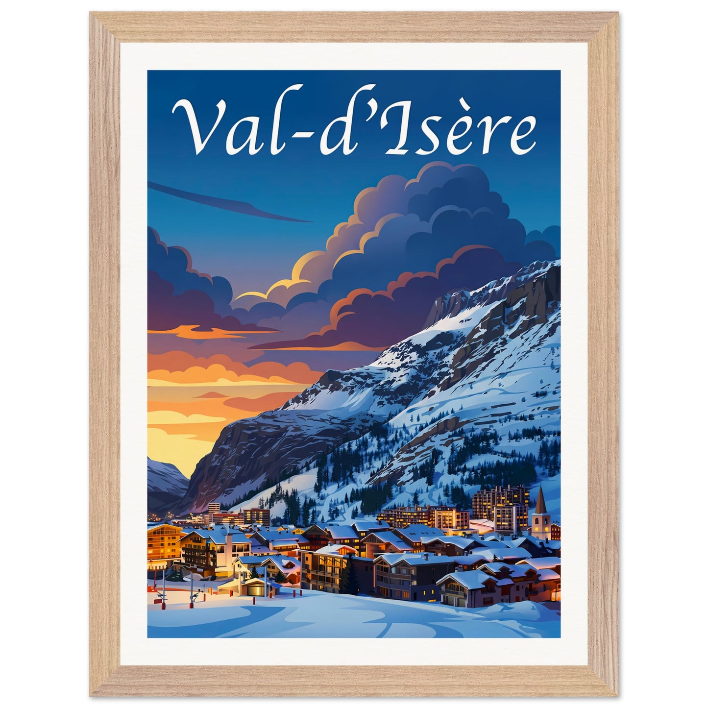 Affiche Val d'Isère - Encadrée, cadre bois 30x40 cm