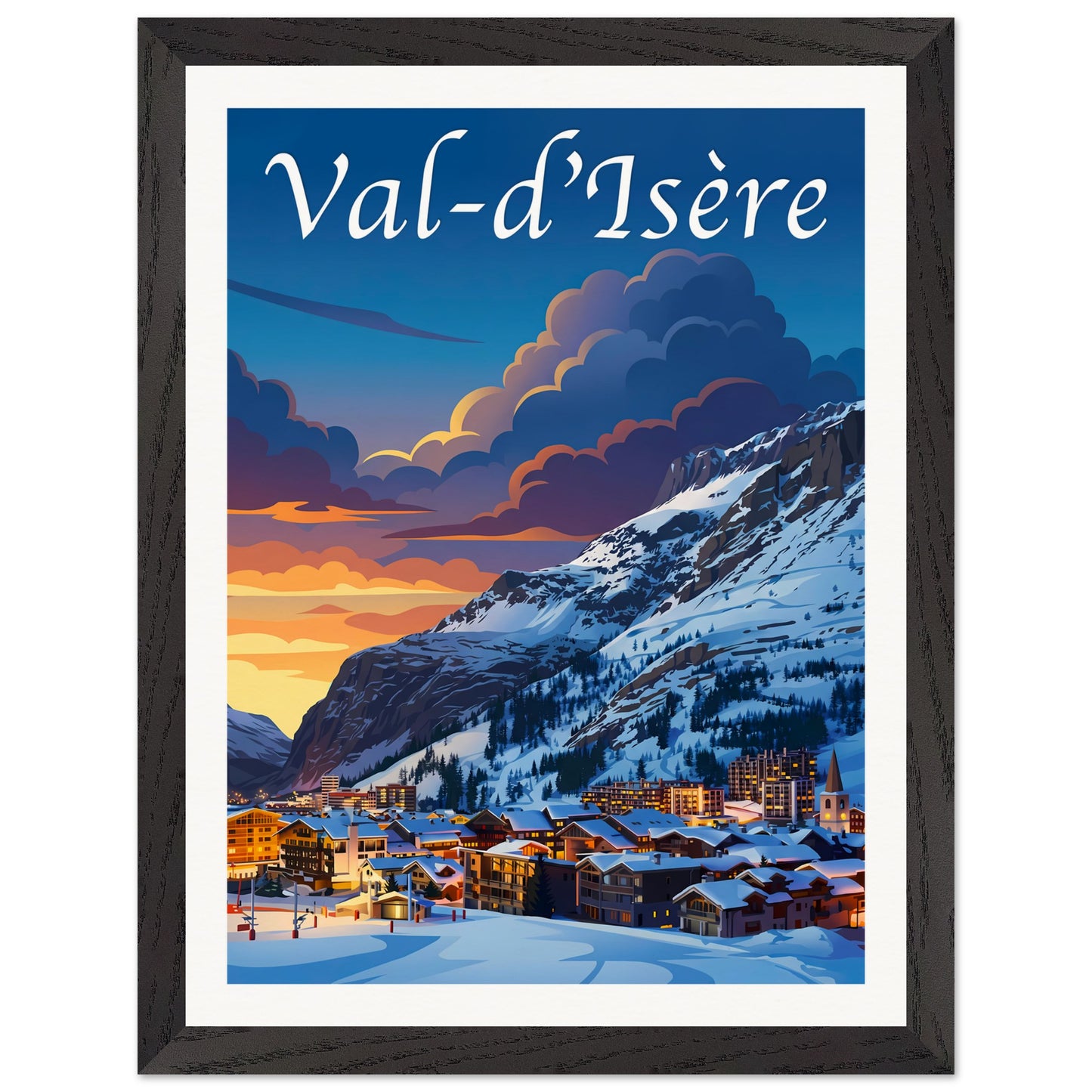 Affiche Val d'Isère - Encadrée, cadre noir 30x40 cm