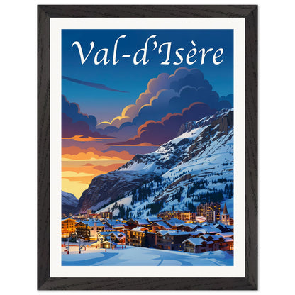 Affiche Val d'Isère - Encadrée, cadre noir 30x40 cm