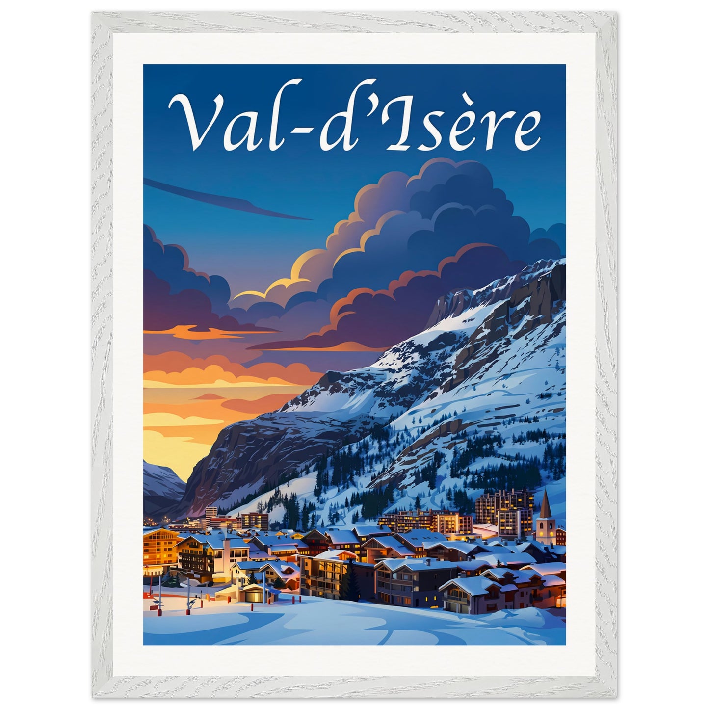 Affiche Val d'Isère - Encadrée, cadre blanc 45x60 cm