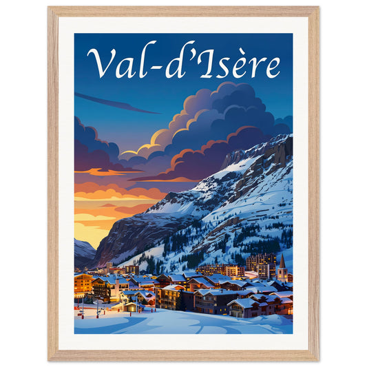 Affiche Val d'Isère - Encadrée, cadre bois 45x60 cm
