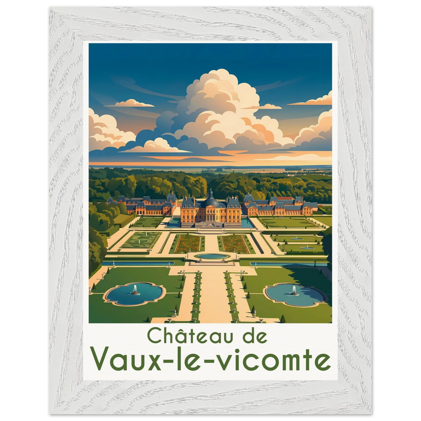 Affiche Vaux-le-Vicomte - Encadrée, cadre blanc 15x20 cm