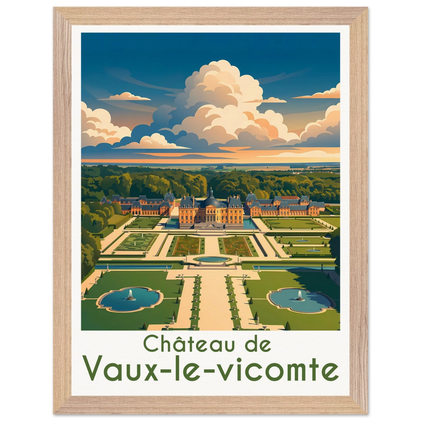 Affiche Vaux-le-Vicomte - Encadrée, cadre bois 30x40 cm