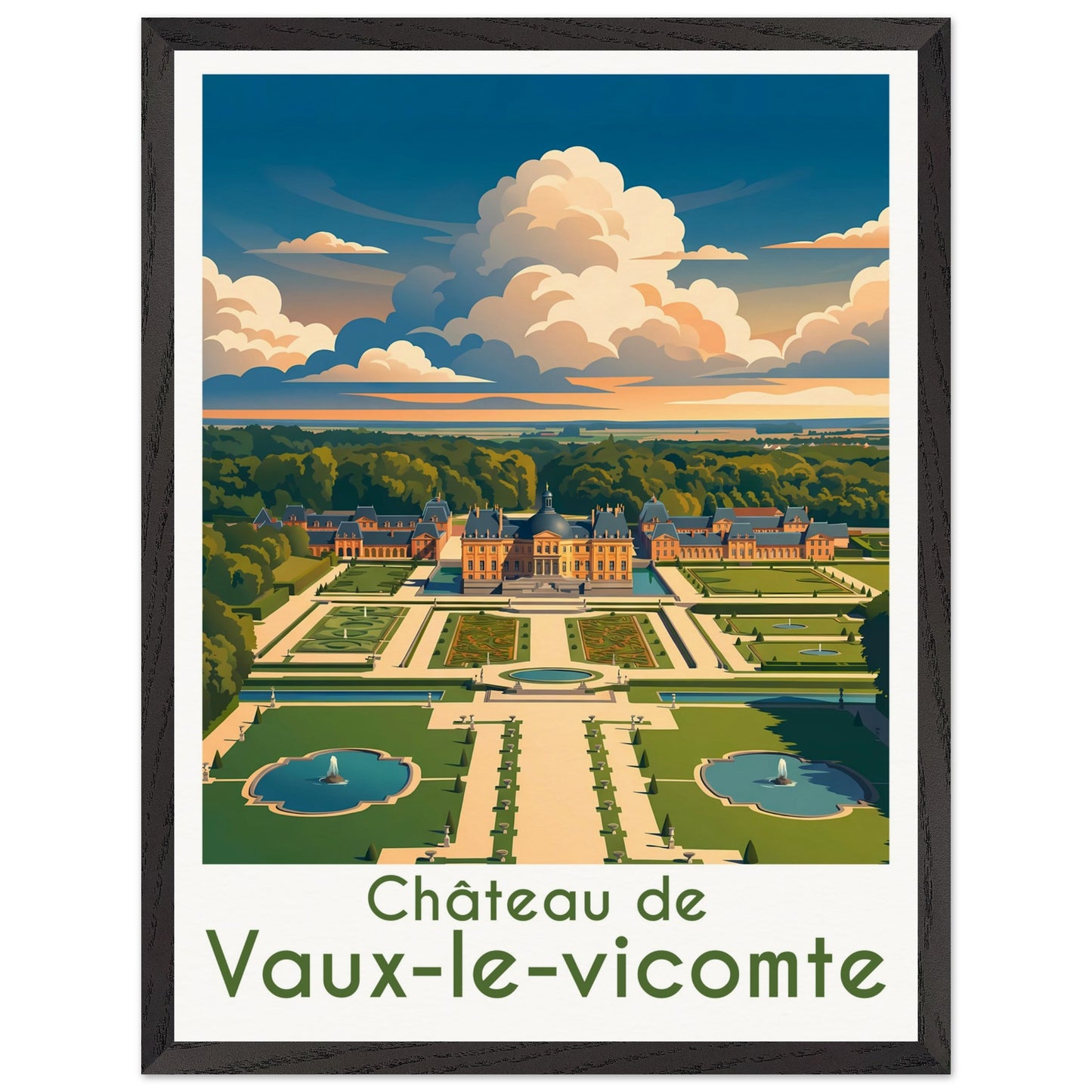 Affiche Vaux-le-Vicomte - Encadrée, cadre noir 45x60 cm