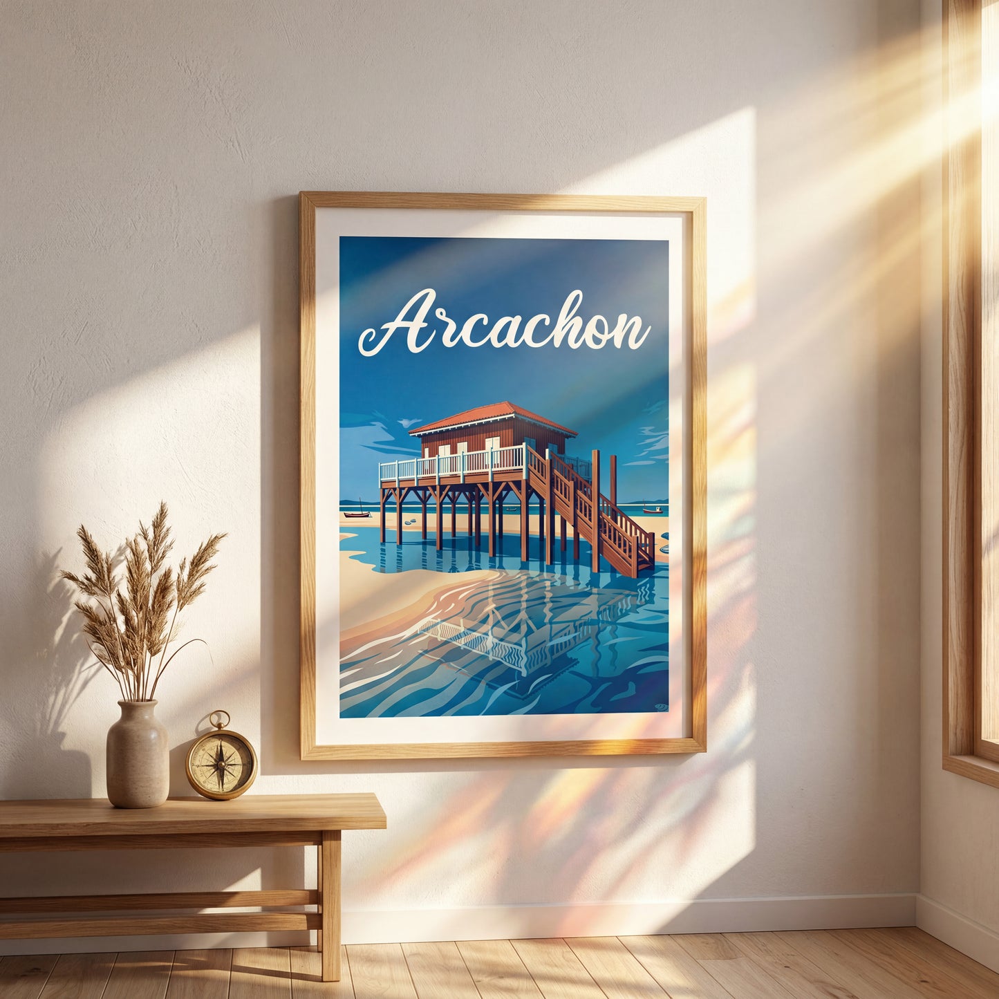 Affiche illustrée Arcachon — poster rétro, impression beaux-arts 250g