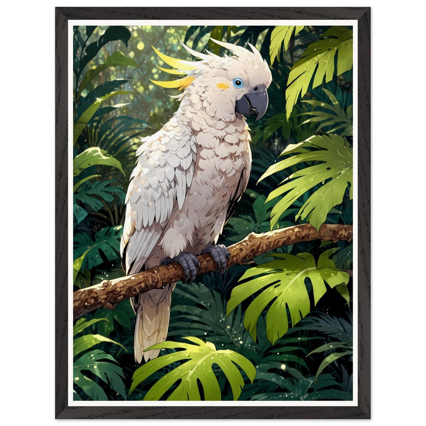 Affiche illustrée Cacatoès blanc Encadrée — poster rétro, impression beaux-arts 250g