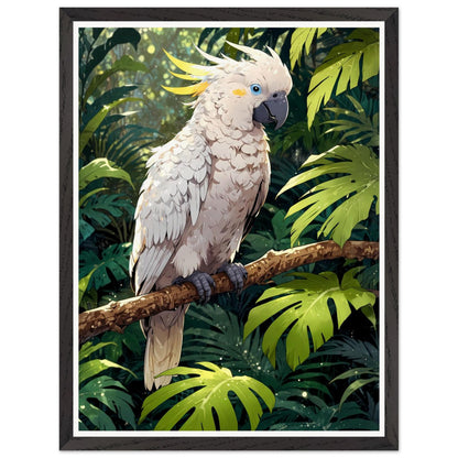 Affiche illustrée Cacatoès blanc Encadrée — poster rétro, impression beaux-arts 250g
