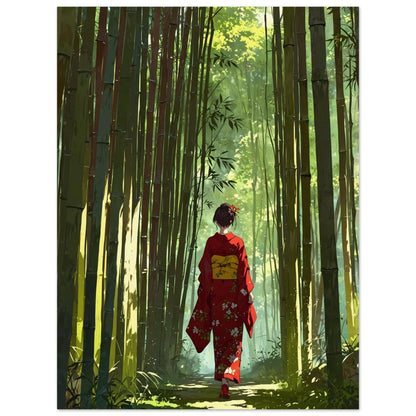 Affiche illustrée Femme en kimono — poster rétro, impression beaux-arts 250g