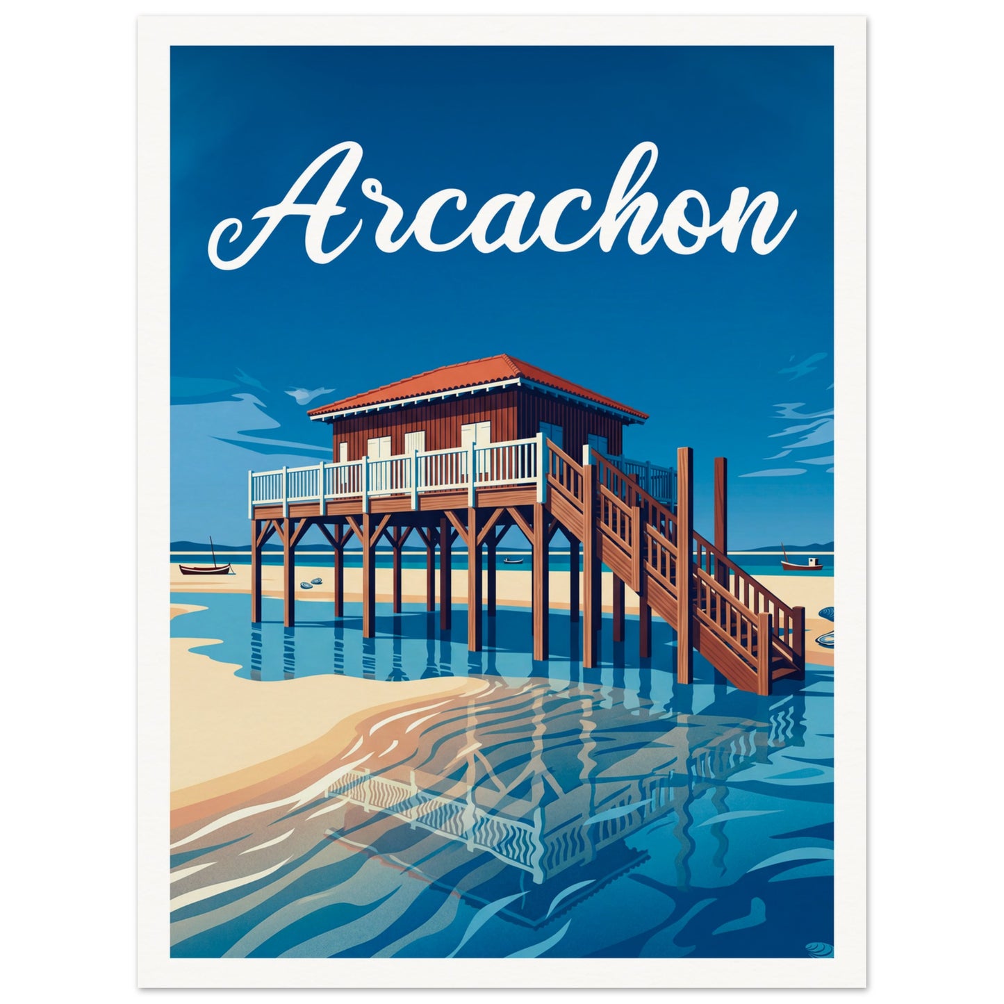 Affiche illustrée Arcachon — poster rétro, impression beaux-arts 250g