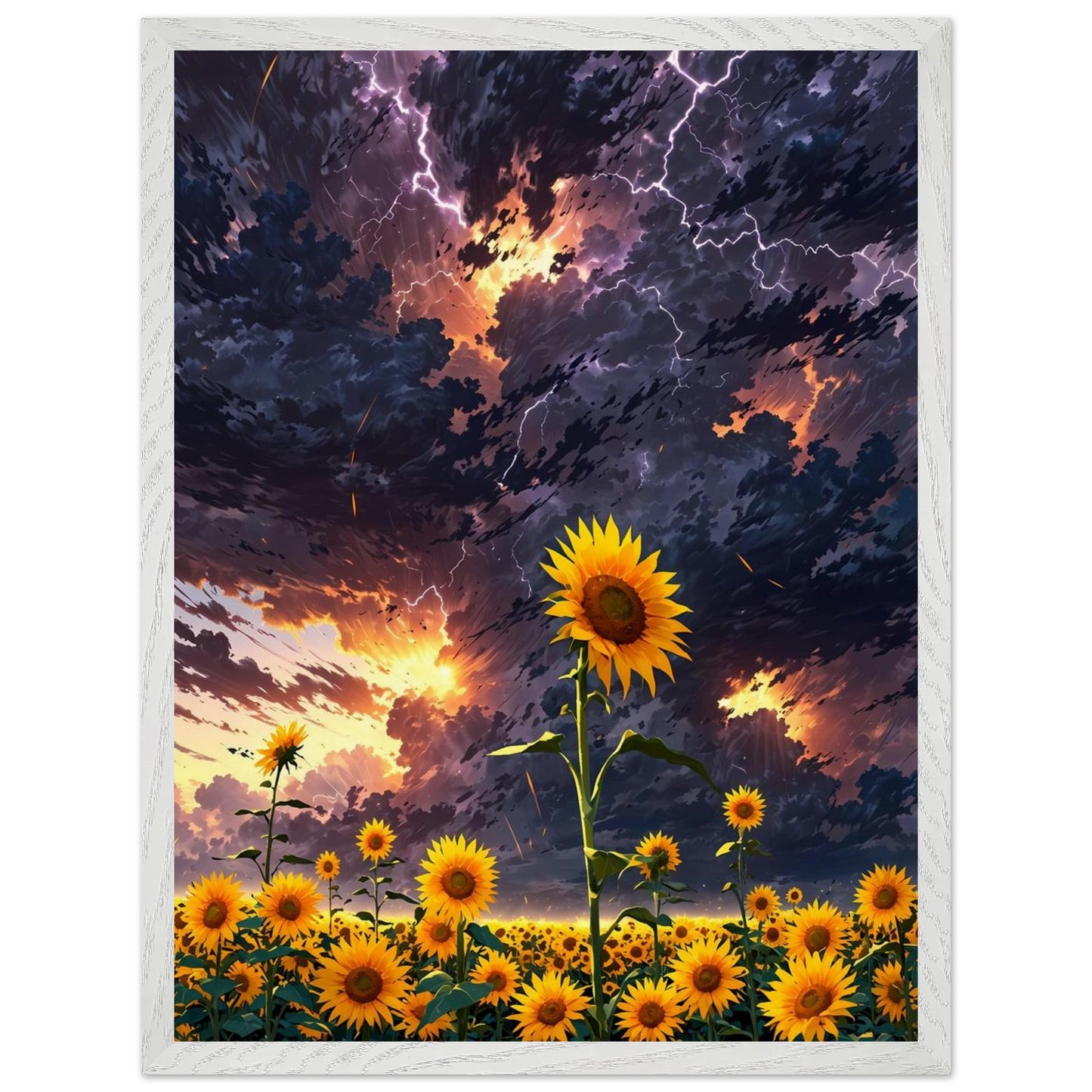 Affiche Champ de Tournesols Géants encadrée, cadre bois (vue 2)