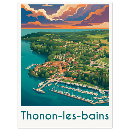 Affiche illustrée Thonon-les-Bains — poster rétro, impression beaux-arts 250g