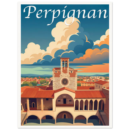 Affiche illustrée Perpignan — poster rétro, impression beaux-arts 250g