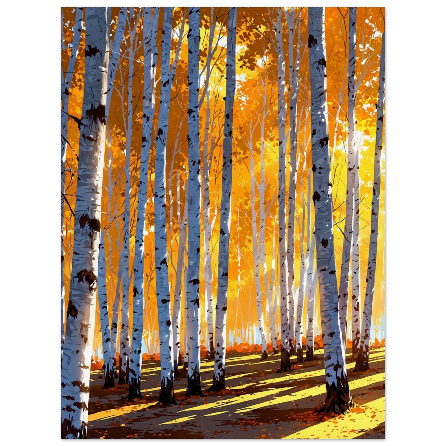 Affiche illustrée Forêt de bouleaux en automne — poster rétro, impression beaux-arts 250g