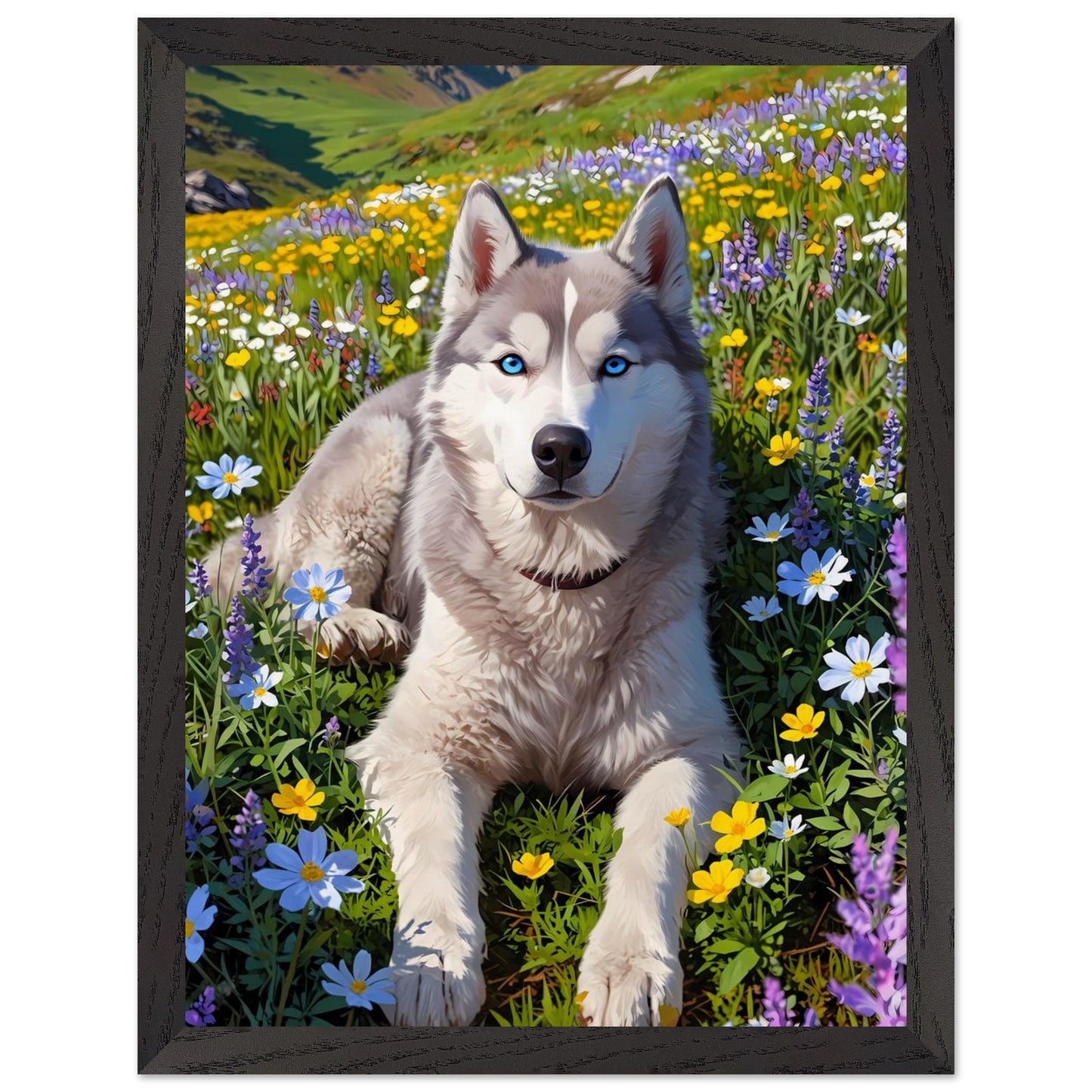 Affiche Husky Sibérien encadrée, cadre bois (vue 2)