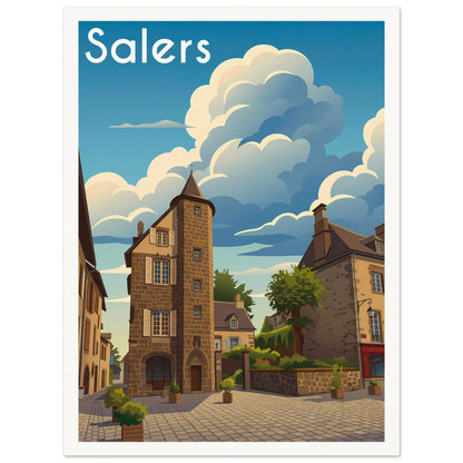 Affiche illustrée Salers — poster rétro, impression beaux-arts 250g