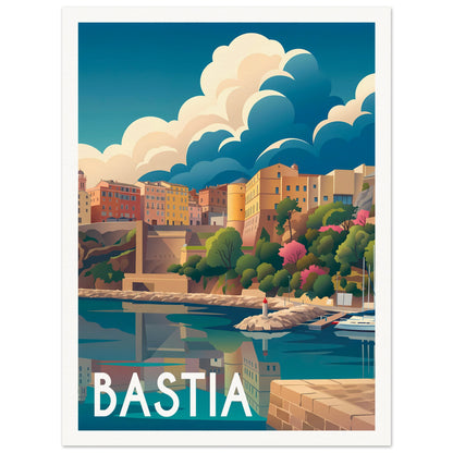 Affiche illustrée Bastia — poster rétro, impression beaux-arts 250g