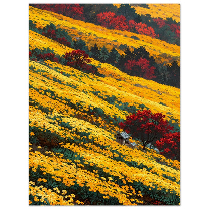 Affiche illustrée Champ de chrysanthèmes jaunes — poster rétro, impression beaux-arts 250g
