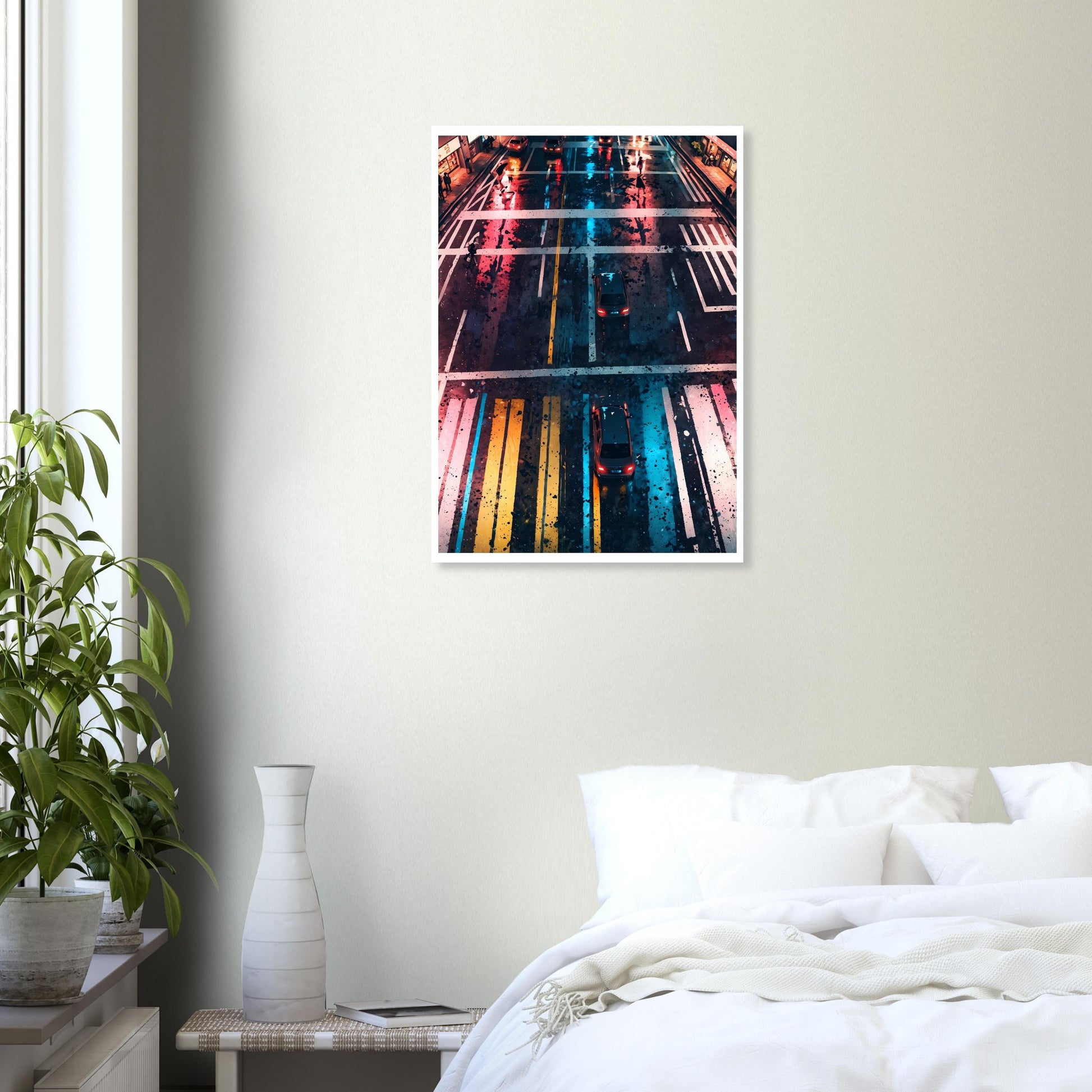 Carrefour de Tokyo, Nuit, Pluie et néons – affiche d'art décoratif, poster mural | Muchimura