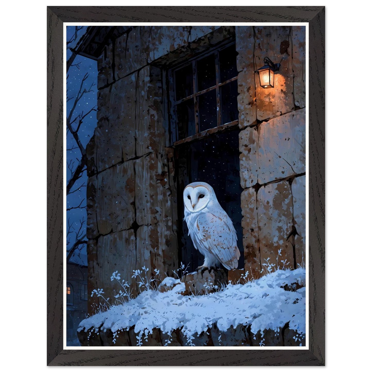 Affiche illustrée Chouette effraie Encadrée — poster rétro, impression beaux-arts 250g