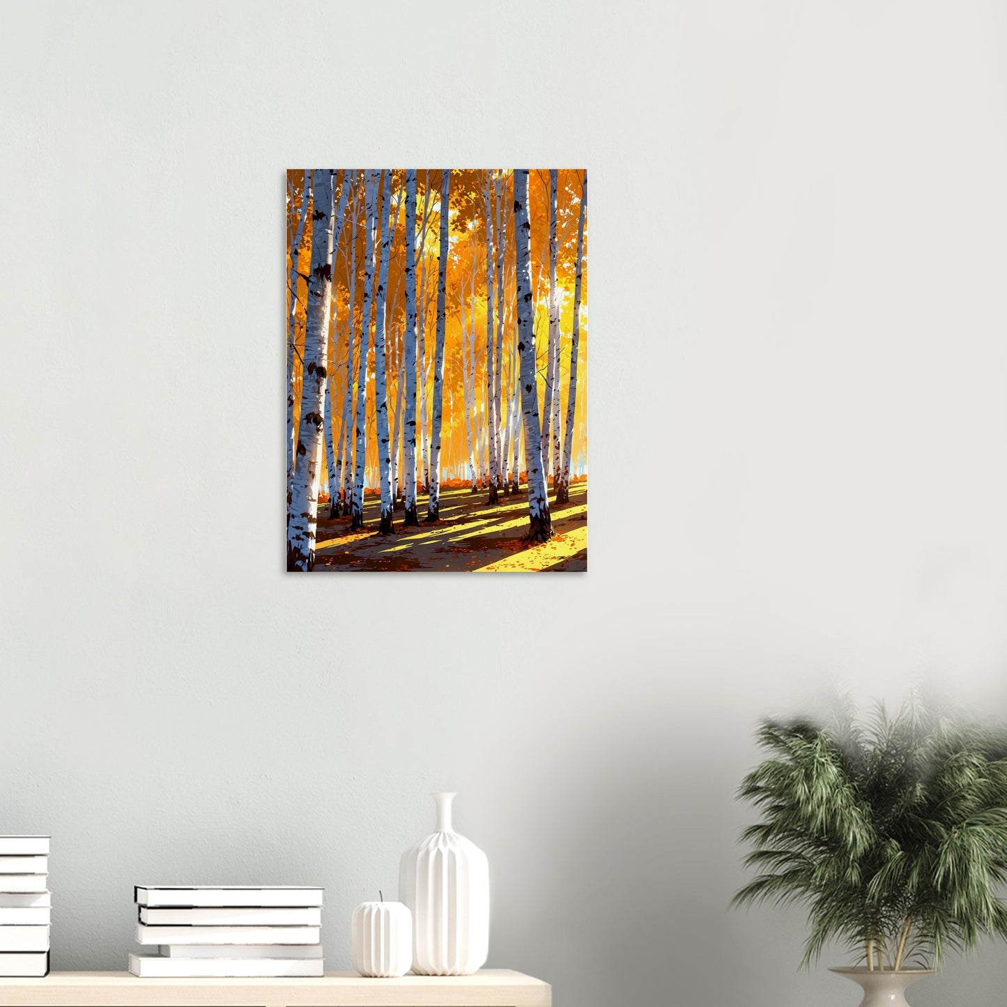 Affiche Forêt de bouleaux en automne, mise en situation dans un intérieur (vue 2)
