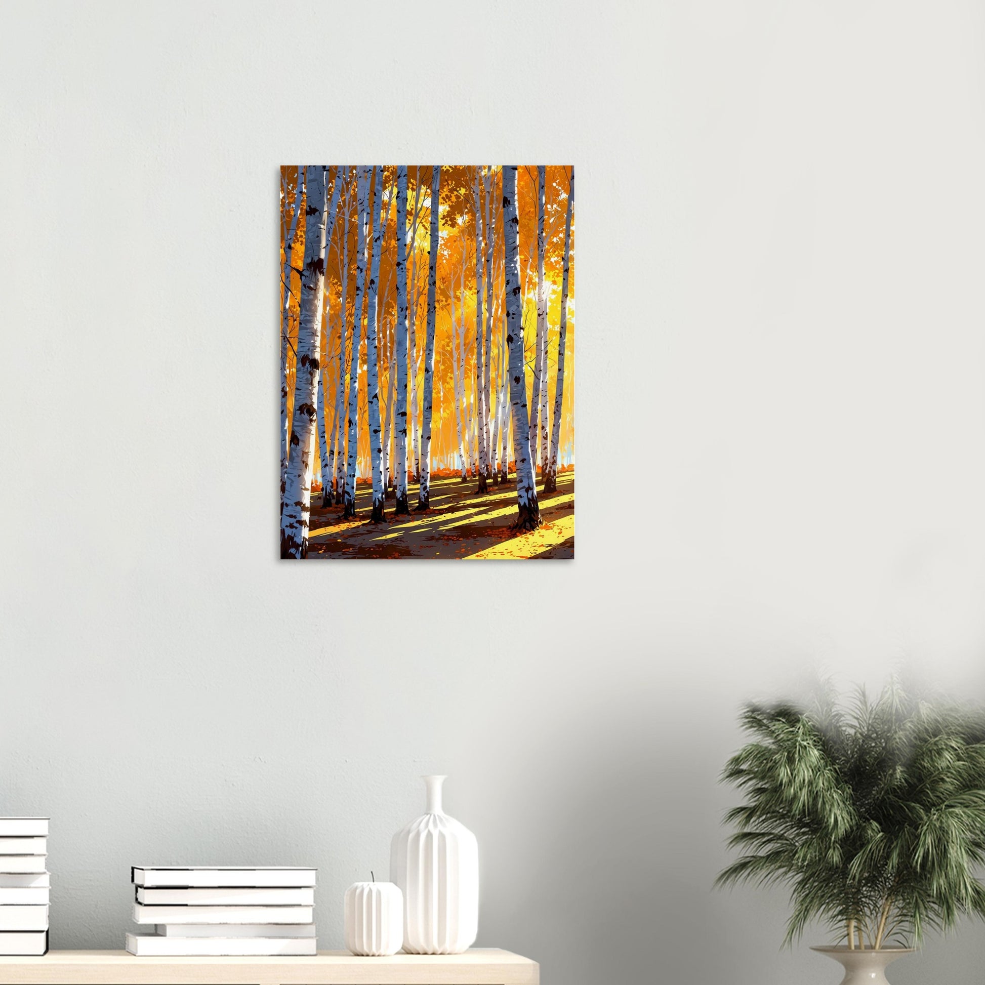 Affiche Forêt de bouleaux en automne, mise en situation dans un intérieur (vue 2)