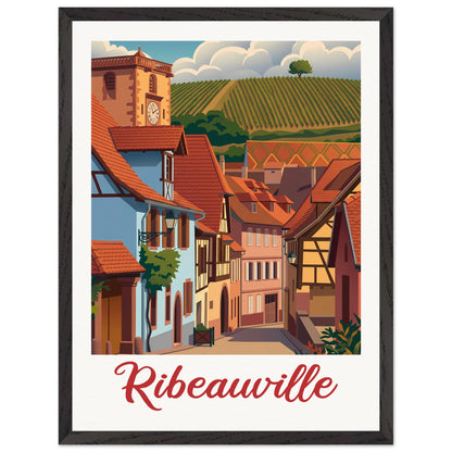 Affiche illustrée Ribeauville — poster rétro, impression beaux-arts 250g