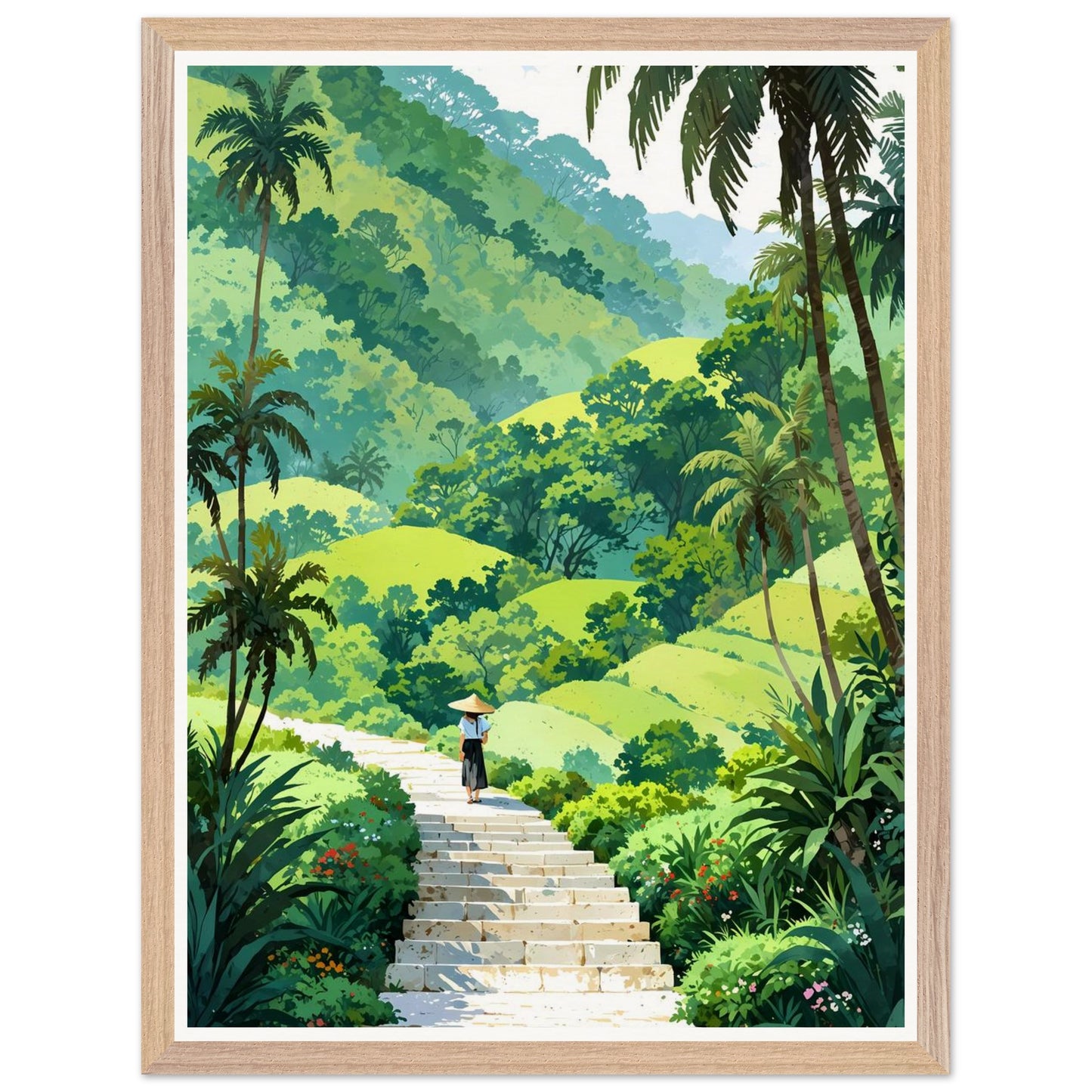 Affiche illustrée Rizière en terrasses Encadrée — poster rétro, impression beaux-arts 250g