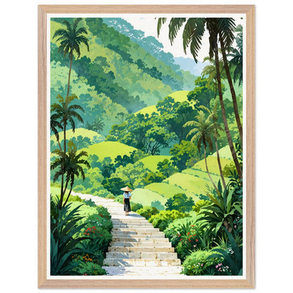 Affiche illustrée Rizière en terrasses Encadrée — poster rétro, impression beaux-arts 250g