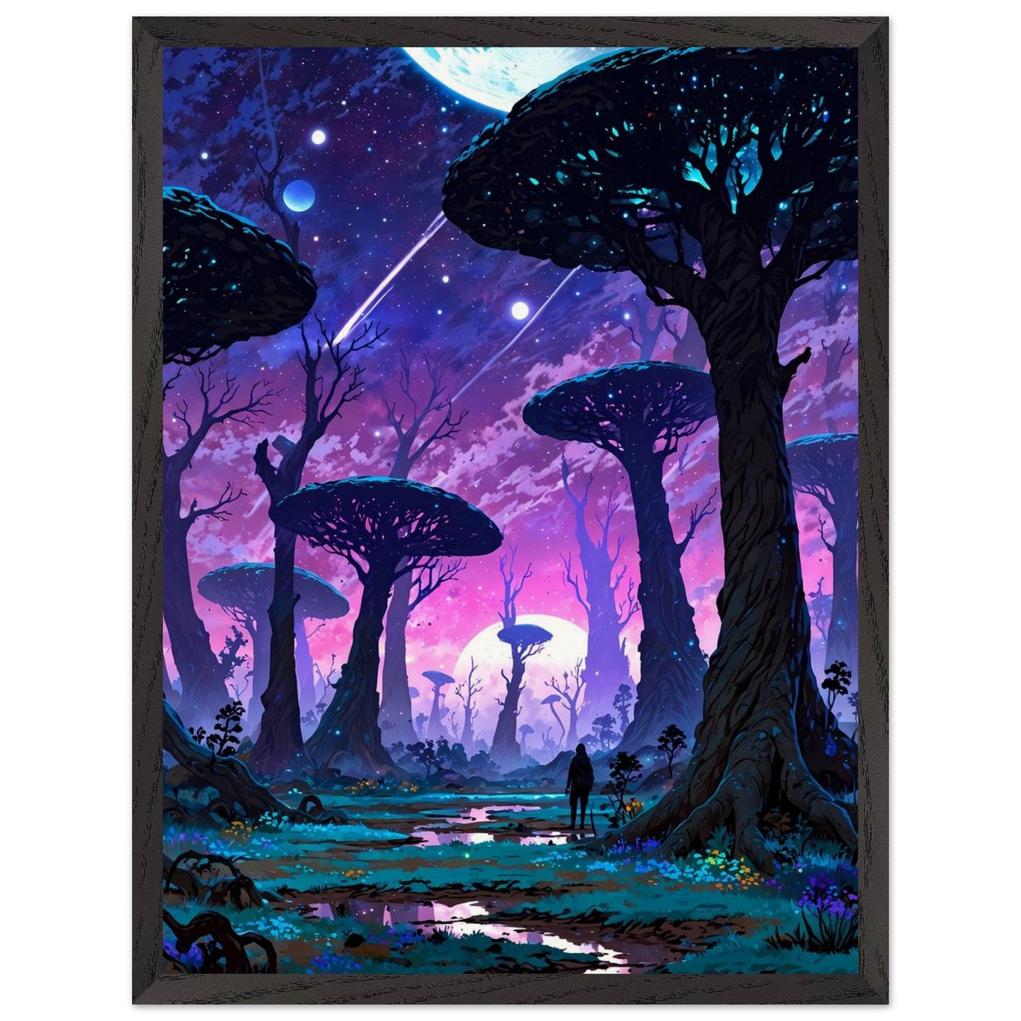 Affiche Planète Anneau encadrée, cadre bois