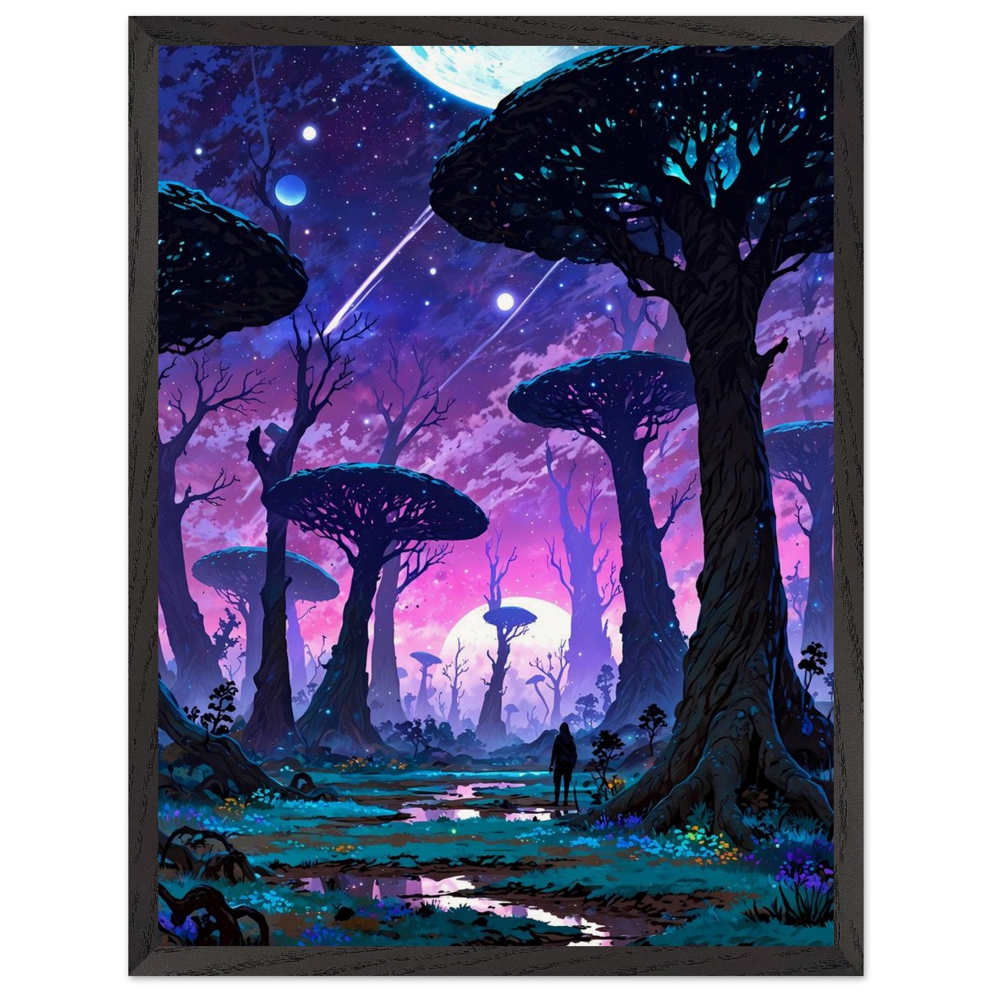 Affiche Planète Anneau encadrée, cadre bois