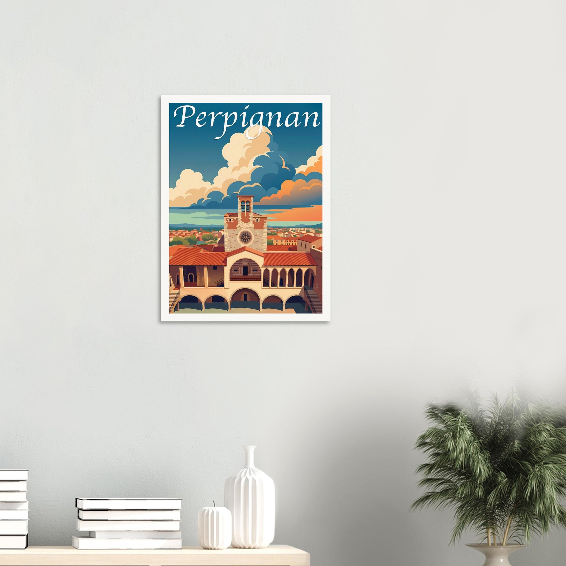 Affiche illustrée Perpignan — poster rétro, impression beaux-arts 250g