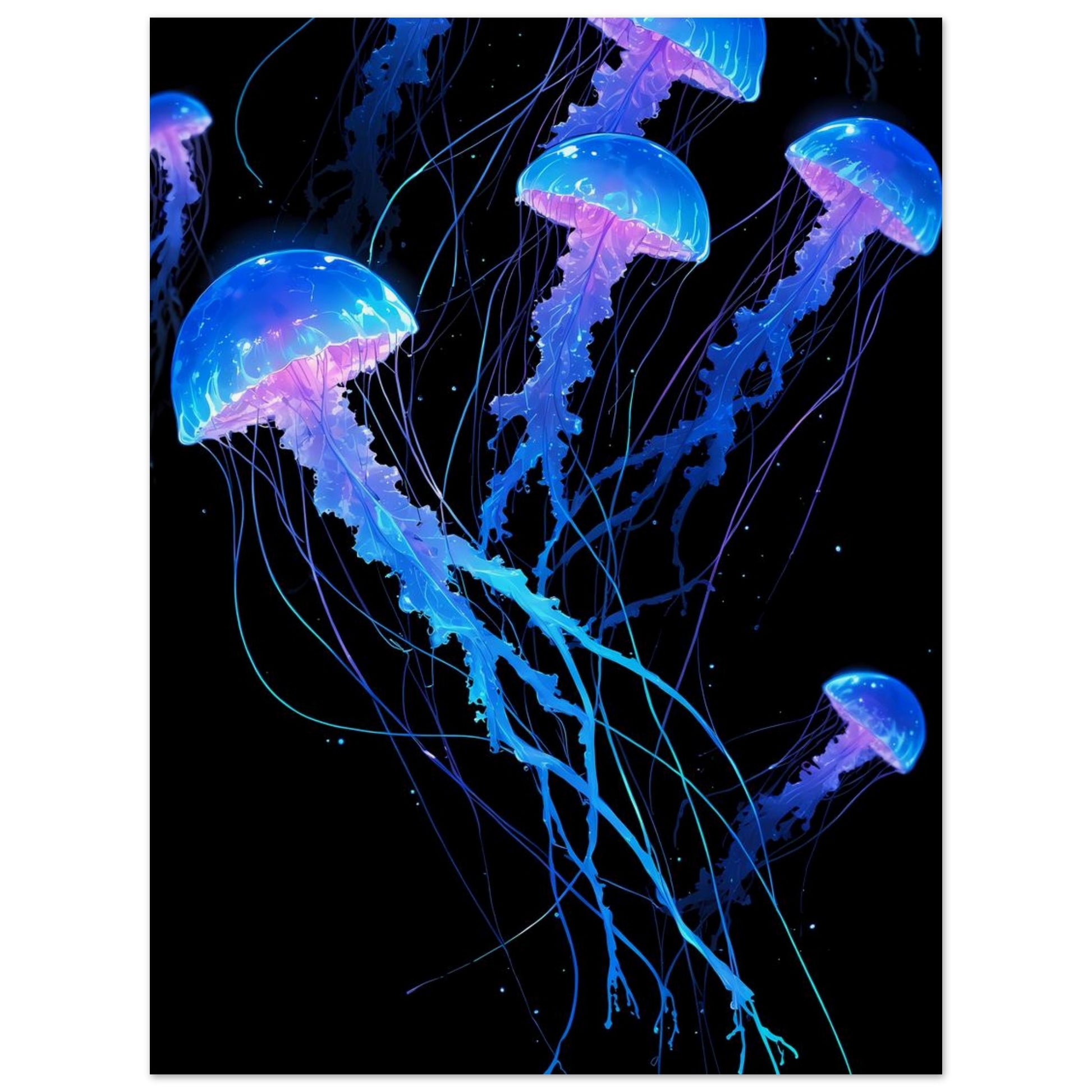 Affiche illustrée Méduse lumineuse — poster rétro, impression beaux-arts 250g