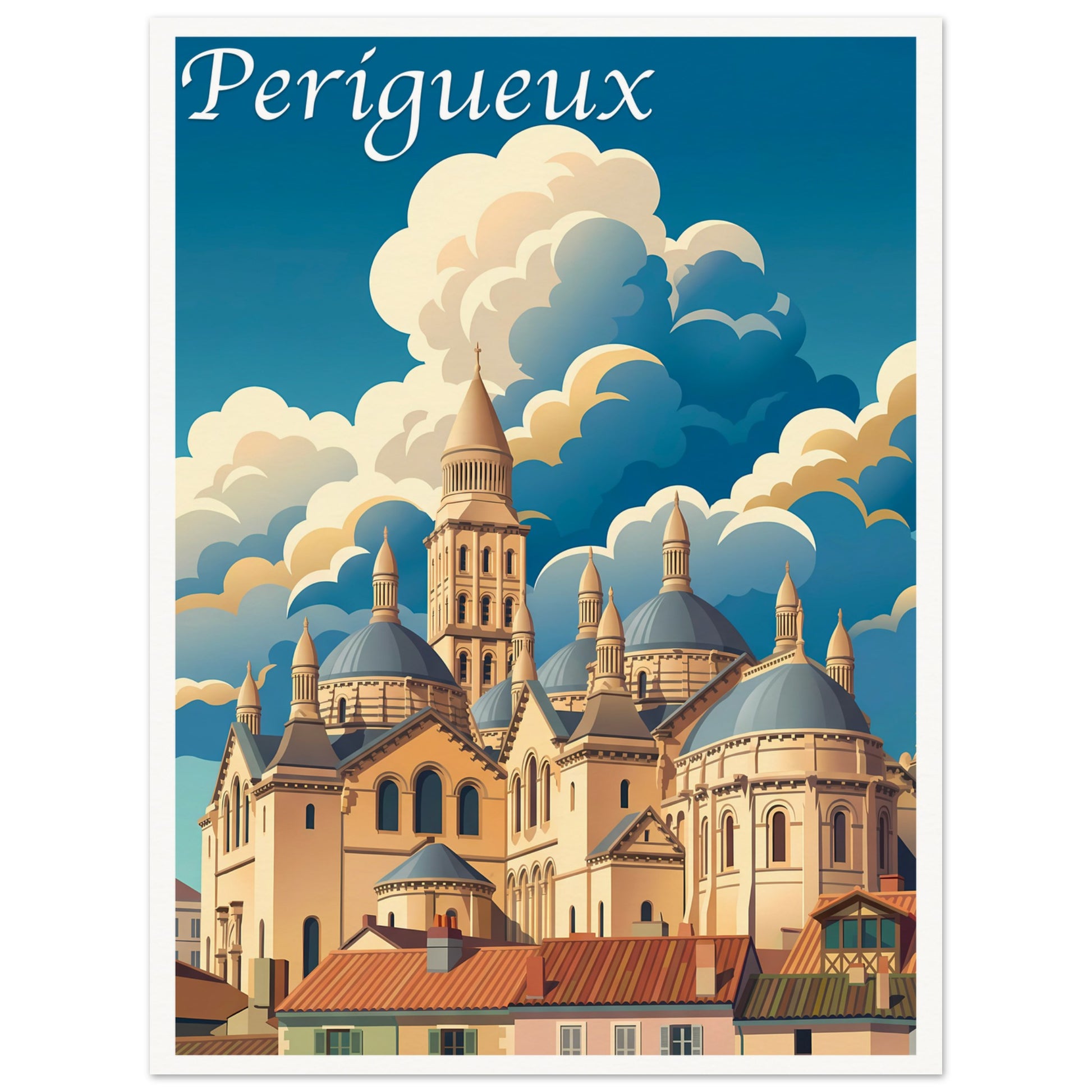 Affiche illustrée Perigueux — poster rétro, impression beaux-arts 250g