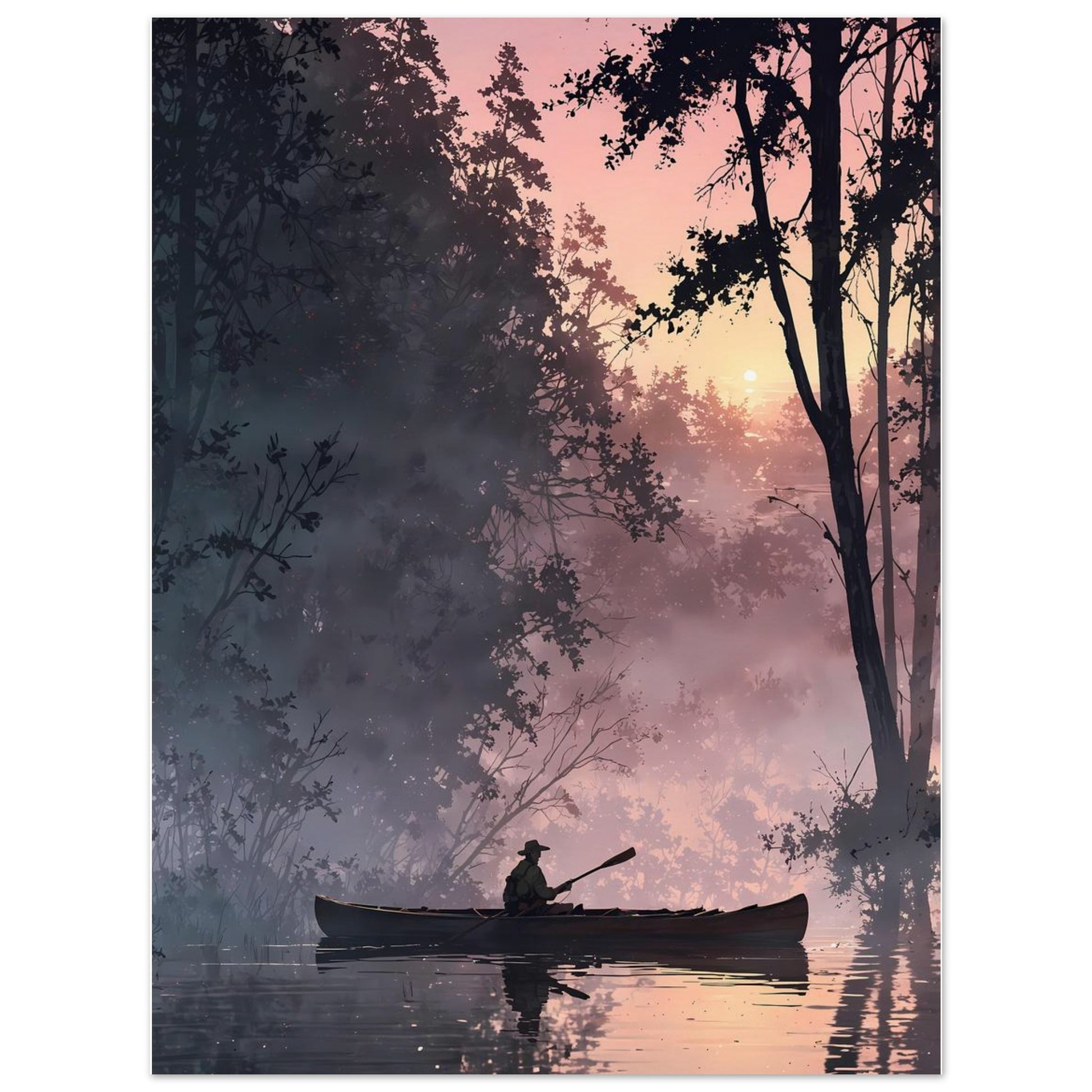 Affiche illustrée Pêcheur, poster rétro, impression beaux-arts 250g