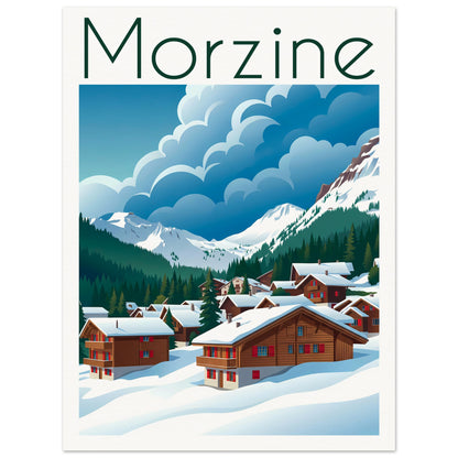 Affiche illustrée Morzine — poster rétro, impression beaux-arts 250g