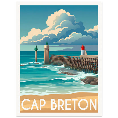 Affiche illustrée Cap Breton — poster rétro, impression beaux-arts 250g