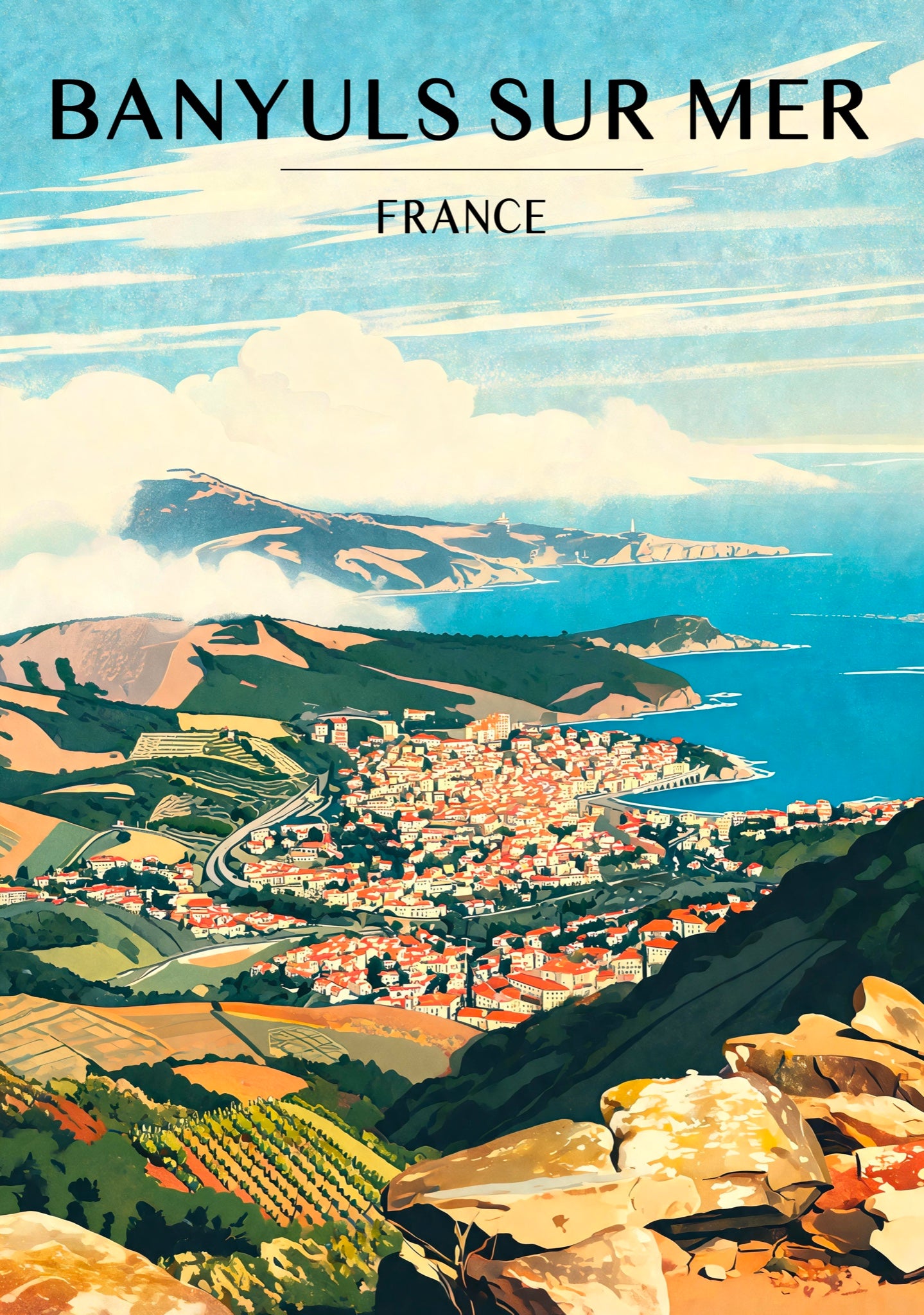 Affiche Banyuls-sur-Mer, illustration rétro grand format