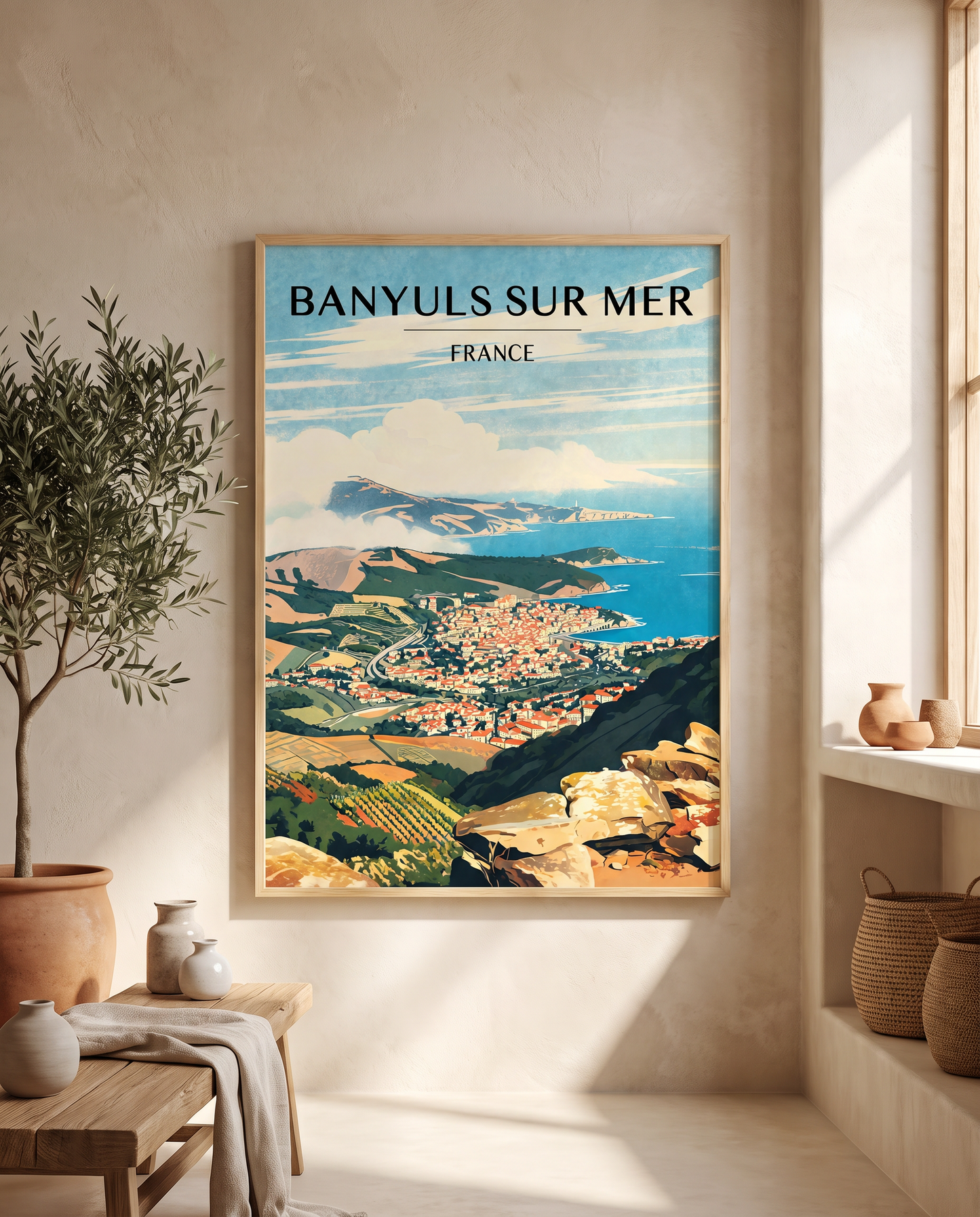Affiche Banyuls-sur-Mer encadrée en situation dans un intérieur