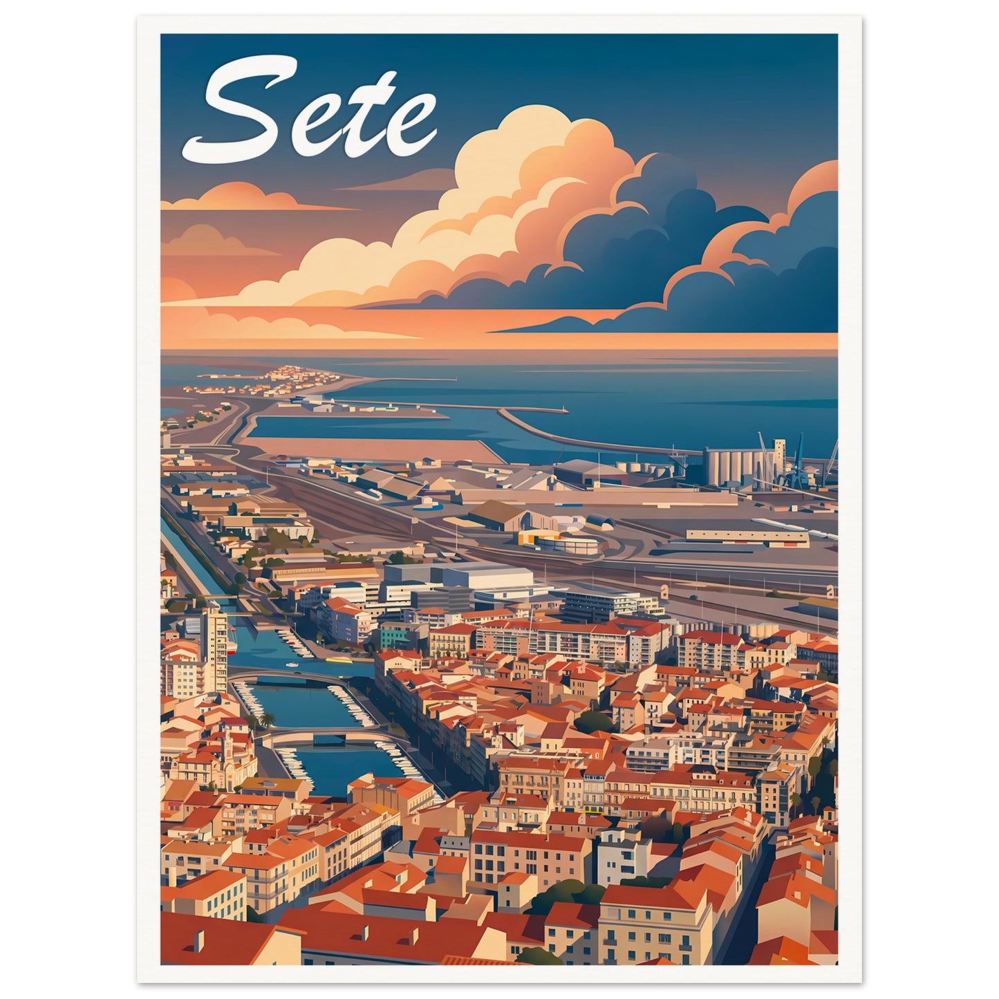 Affiche illustrée Sete — poster rétro, impression beaux-arts 250g