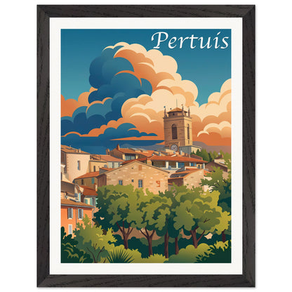 Affiche illustrée Pertuis — poster rétro, impression beaux-arts 250g