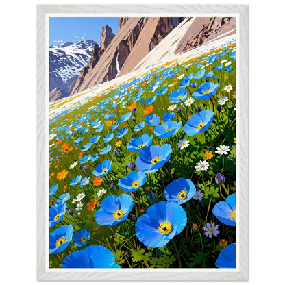 Affiche illustrée Champ de pavots bleus de l'Himalaya Encadrée — poster rétro, impression beaux-arts 250g