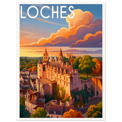 Affiche illustrée loches — poster rétro, impression beaux-arts 250g