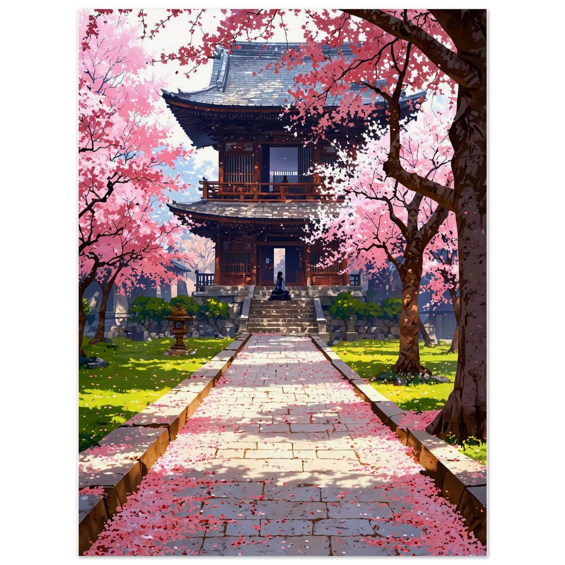 Affiche illustrée Prairie de fleurs de cerisier tombées, poster rétro, impression beaux-arts 250g