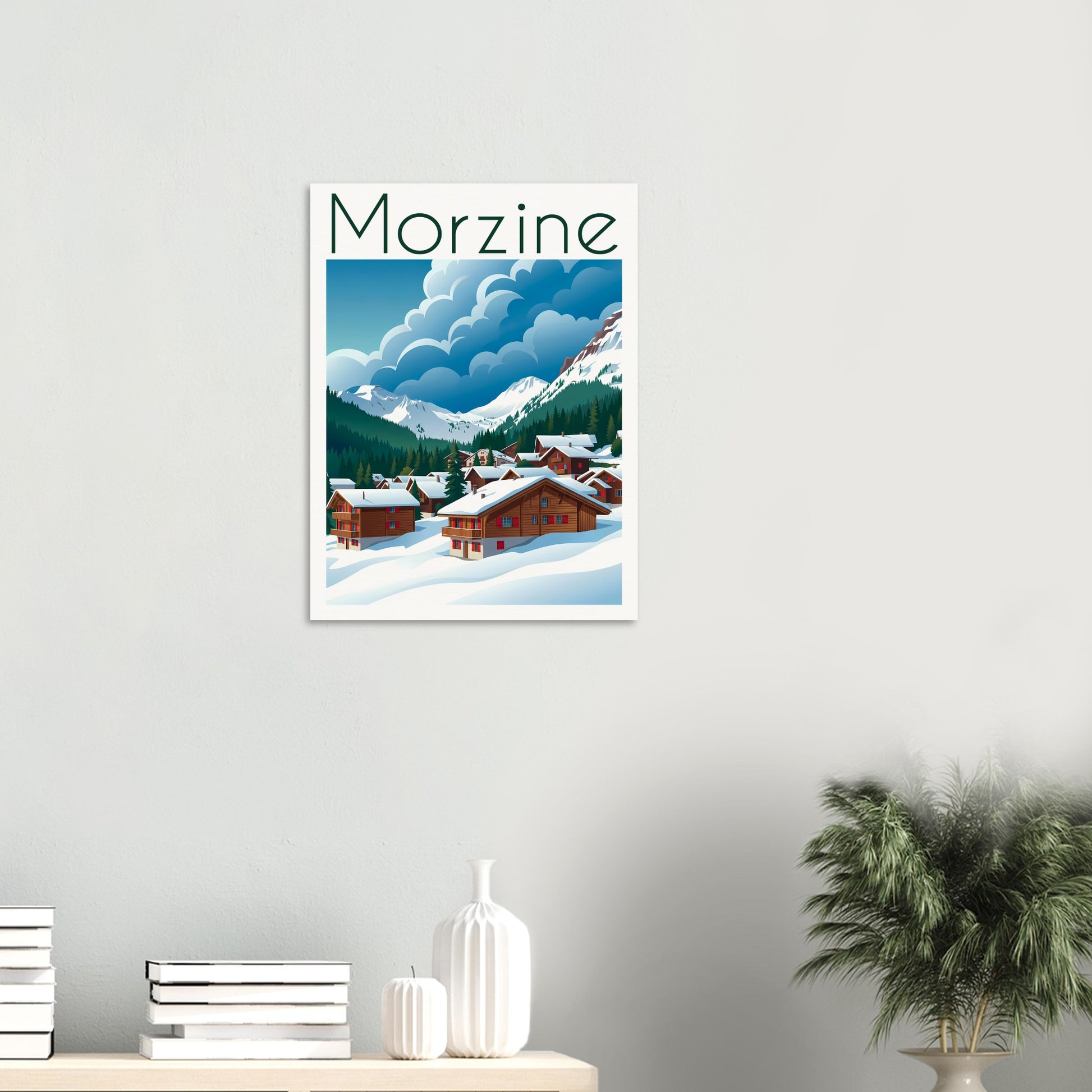 Affiche illustrée Morzine — poster rétro, impression beaux-arts 250g