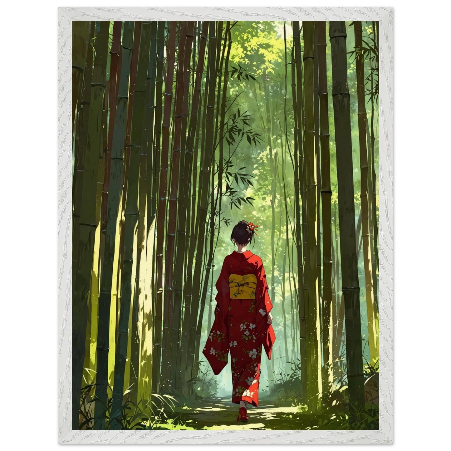 Affiche Femme en Kimono encadrée, cadre bois