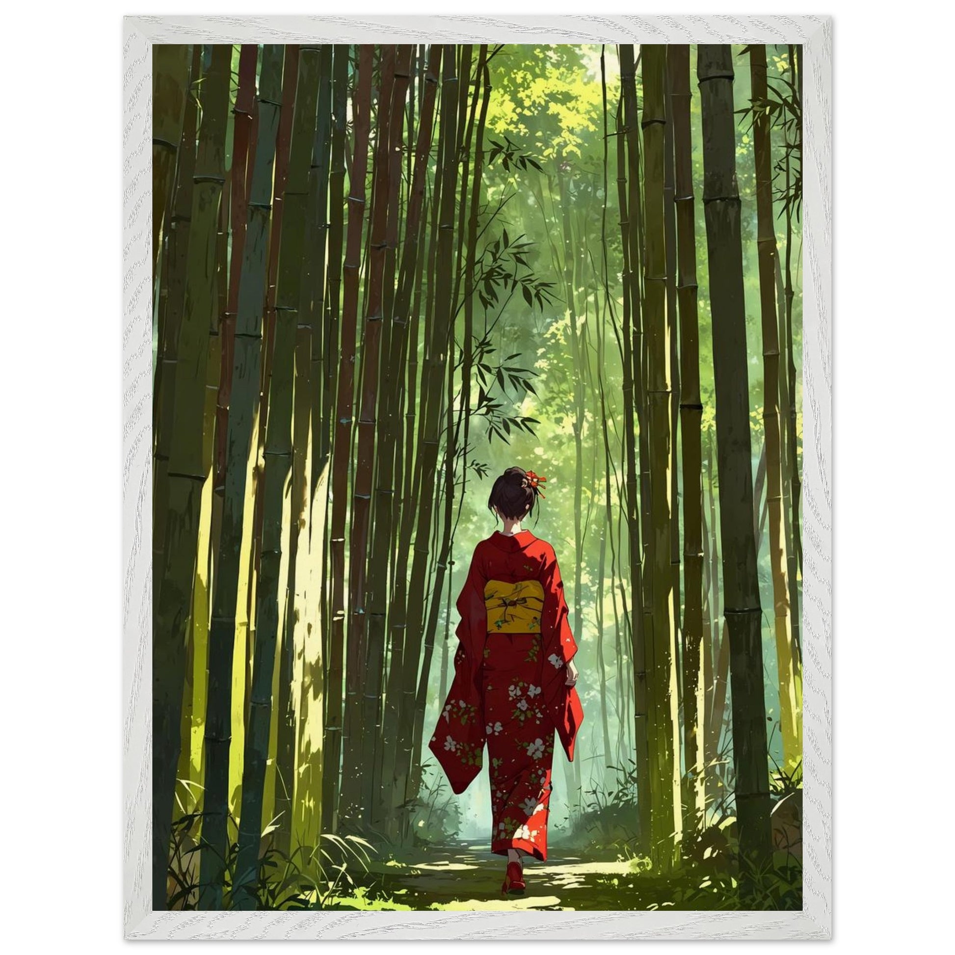 Affiche Femme en Kimono encadrée, cadre bois