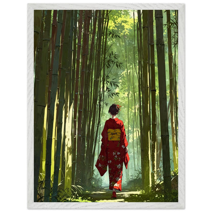 Affiche Femme en Kimono encadrée, cadre bois
