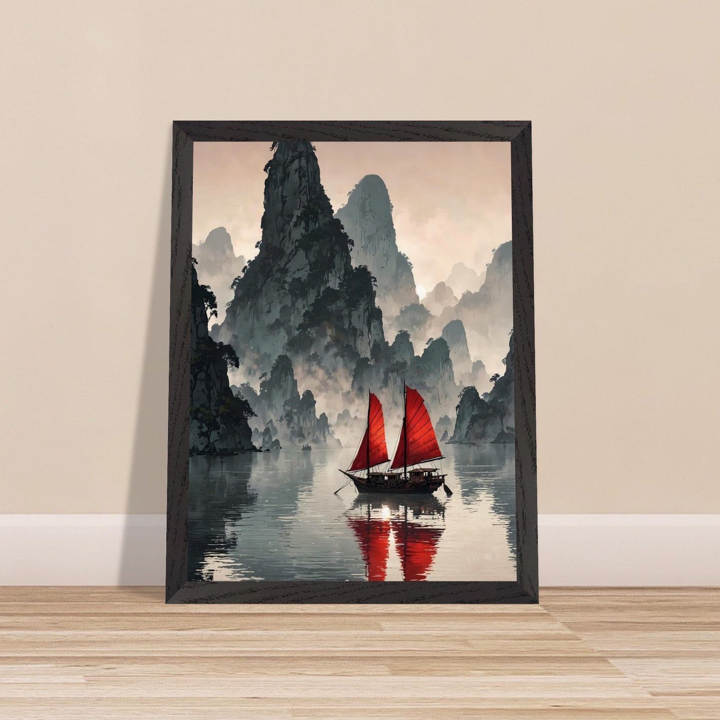 Affiche Baie de Ha Long encadrée, cadre bois