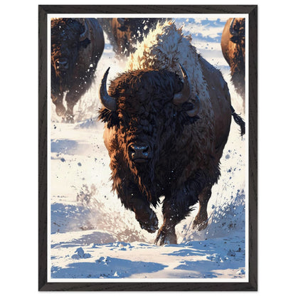 Affiche illustrée Bison Encadrée — poster rétro, impression beaux-arts 250g