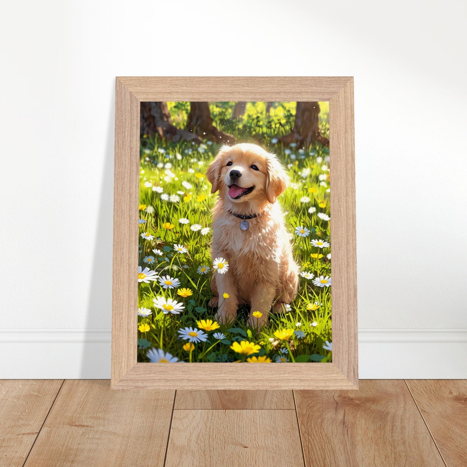 Affiche Golden Retriever Chiot encadrée, cadre bois (vue 2)